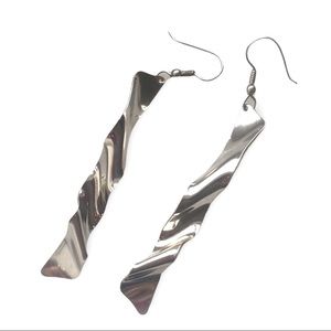 Vintage Long Wavy Silver Earrings